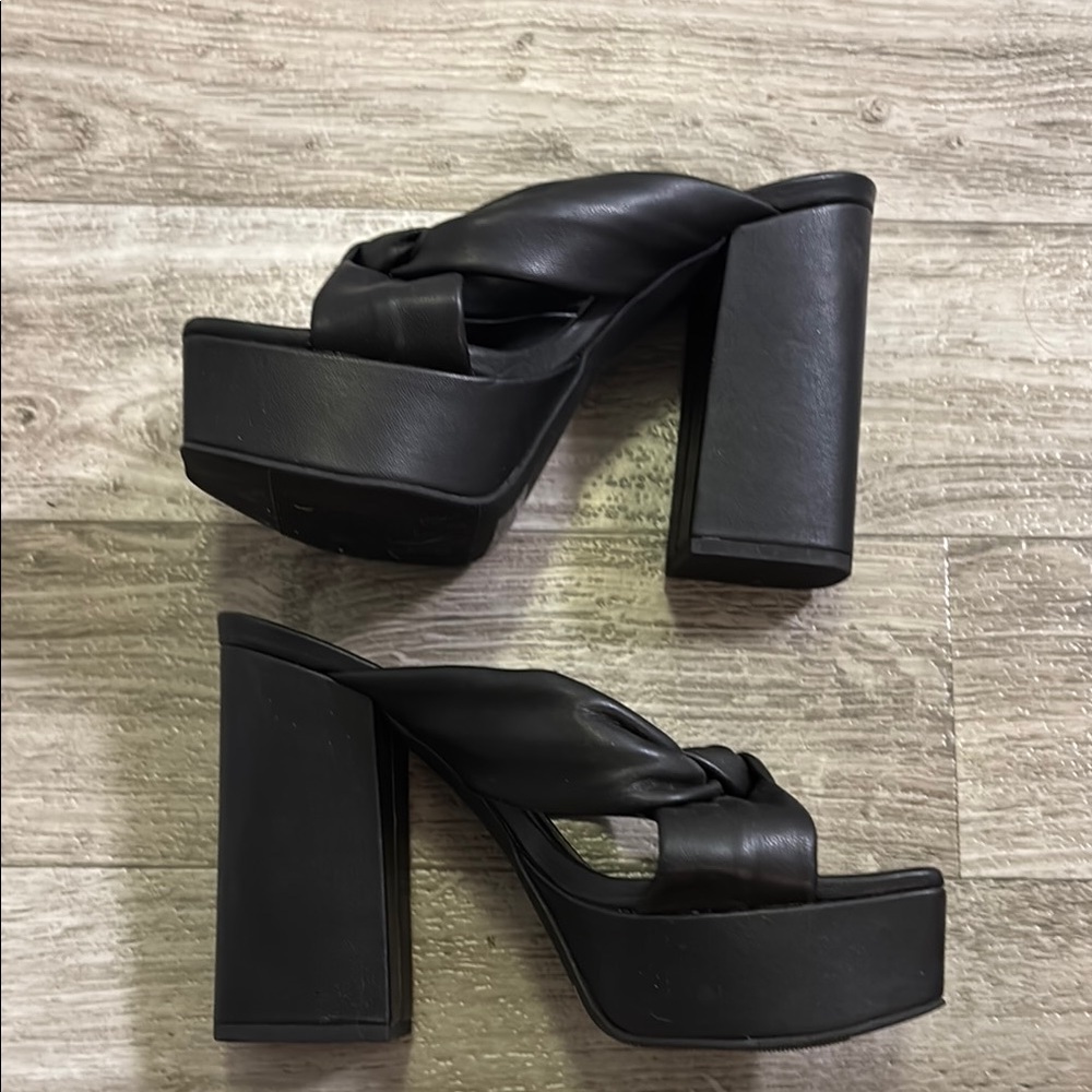 Open Edit Kaia Black Platform Slip On Heel Sz 7.5 - Picture 1 of 8